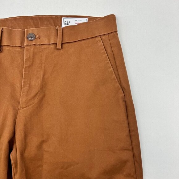 Gap Men’s Flat Front Skinny Khaki Pants Brown Size 30x34 Stretch - Picture 3 of 9